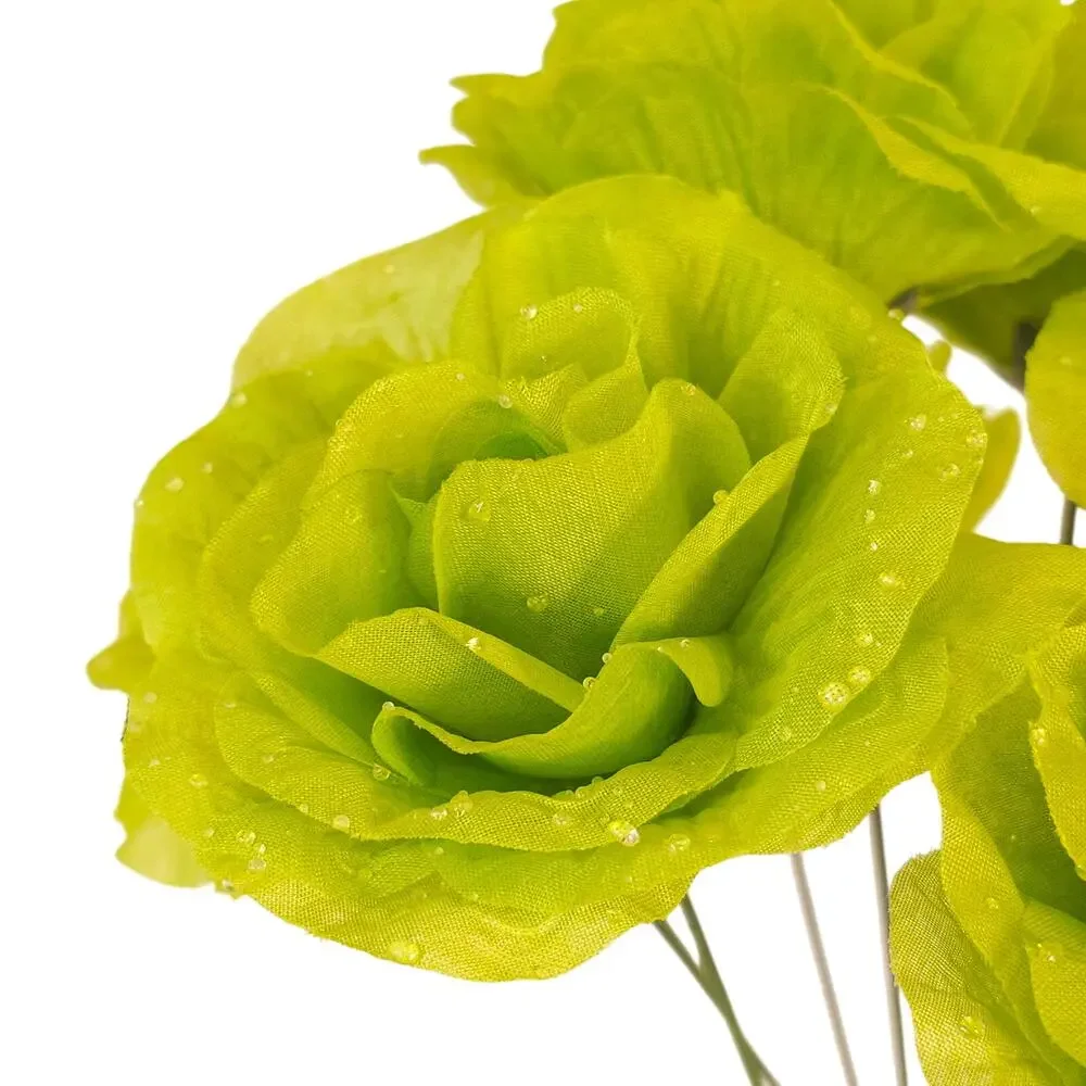Lime Green Artificial Roses 3in Fluffy Silk Flower Stems Wedding Craft Lot of 21